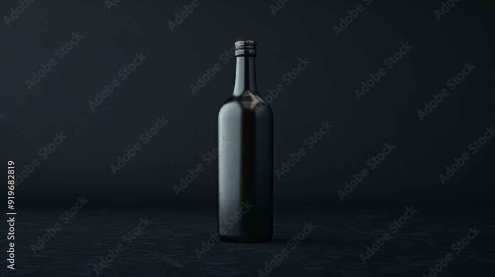 A sleek black wine bottle stands tall against a dark background, symbolizing sophistication, elegance, and a blank canvas for branding. A sleek black wine bottle stands tall against a dark background, symbolizing sophistication, elegance, and a blank canvas for branding.