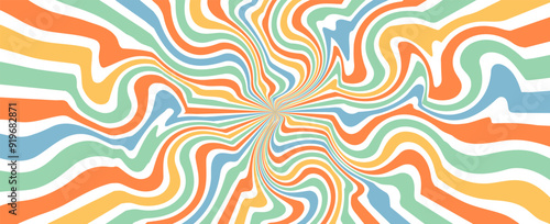 Cool 70s hippie background. Waves, swirls, swirling patterns. Twisted and distorted vector texture in trendy retro psychedelic style. vector