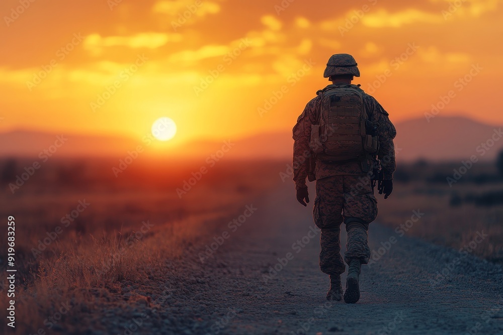 Courageous soldier returning home from the army, Generative AI Courageous soldier returning home from the army, Generative AI