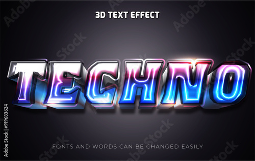 Techno blue shining 3d editable text effect style