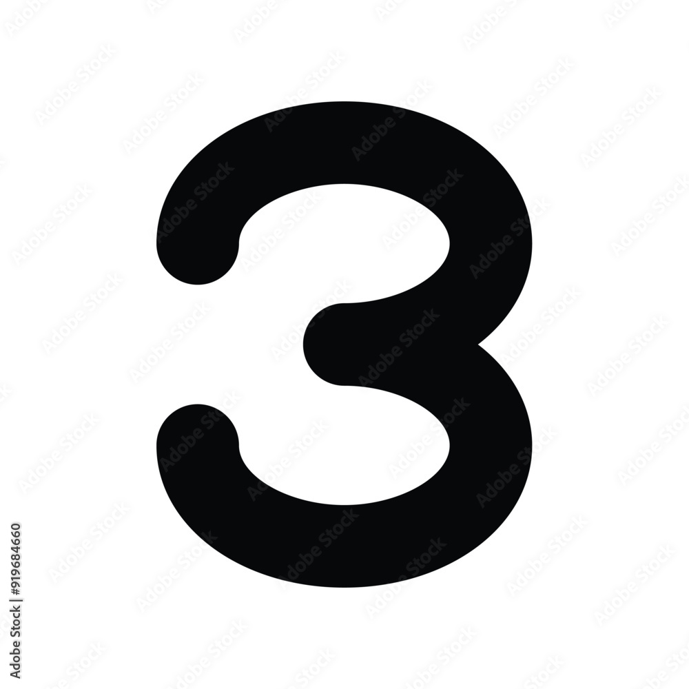 THREE icon glyph with white background vector stock illustration THREE icon glyph with white background vector stock illustration