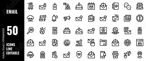 50 Email Icons Set Line Editable Vector Illustration