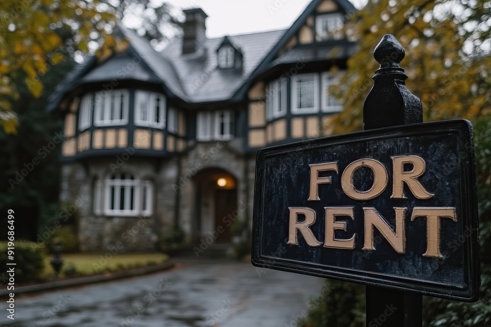 Obraz premium Classic Tudor-Style House for Rent with For Rent Sign