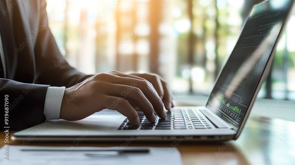A man is typing on a laptop computer A man is typing on a laptop computer