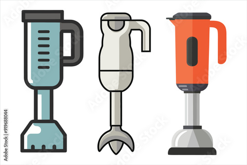 A flat vector illustration of immersion blender or hand mini blender set isolated on white background