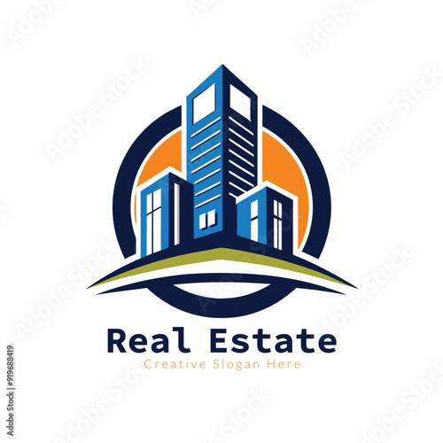a logo for real estate business with a house and a logo for real estate