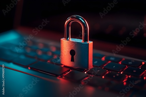 Secure Lock on Laptop Representing Cybersecurity photo