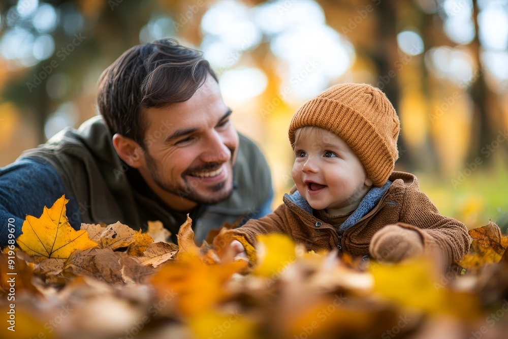 Smiling man playing with his kid outdoors, Generative AI