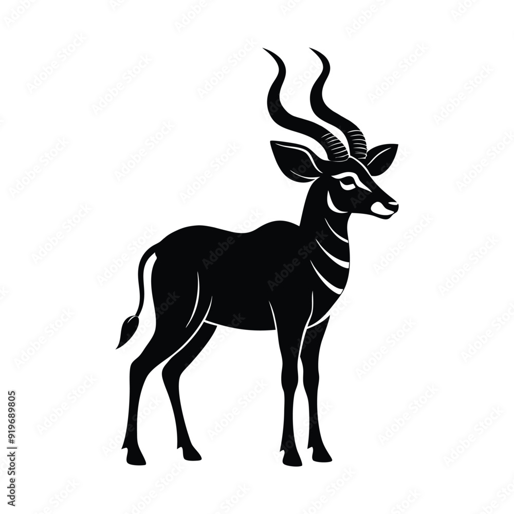 Obraz premium Silhouette impala animal full body black color, Stylish Gazelle Silhouette Premium Vector Art for Animal and Wildlife Themed Projects, Gazelle silhouette black antelope Ghazal vector