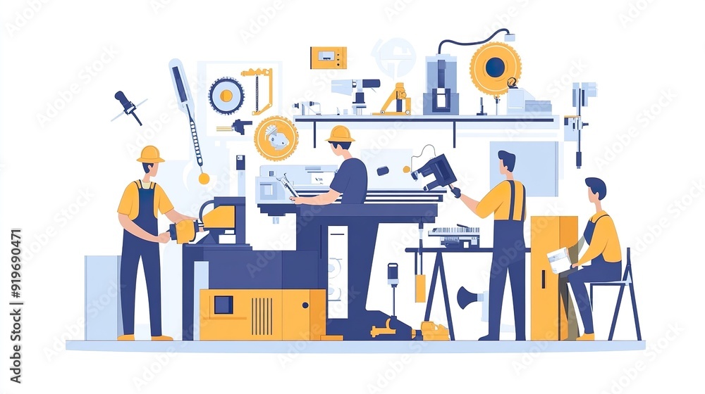 A group of men are working in a factory A group of men are working in a factory