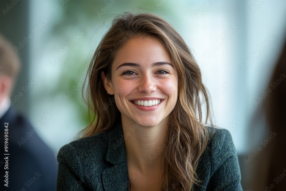 Smiling businesswoman sharing her ideas with her colleagues, Generative AI Smiling businesswoman sharing her ideas with her colleagues, Generative AI