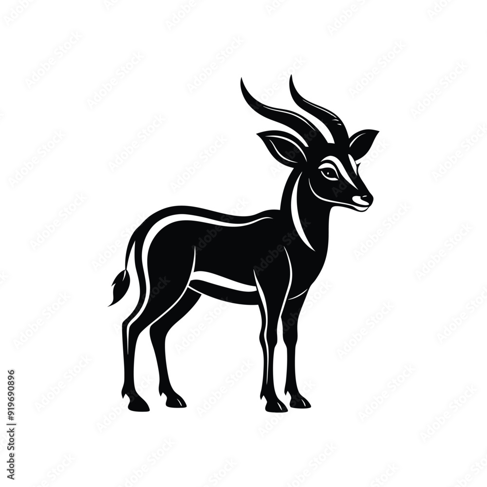 Obraz premium Silhouette impala animal full body black color, Stylish Gazelle Silhouette Premium Vector Art for Animal and Wildlife Themed Projects, Gazelle silhouette black antelope Ghazal vector