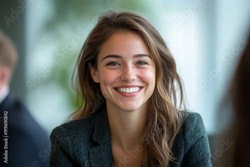 Smiling businesswoman sharing her ideas with her colleagues, Generative AI