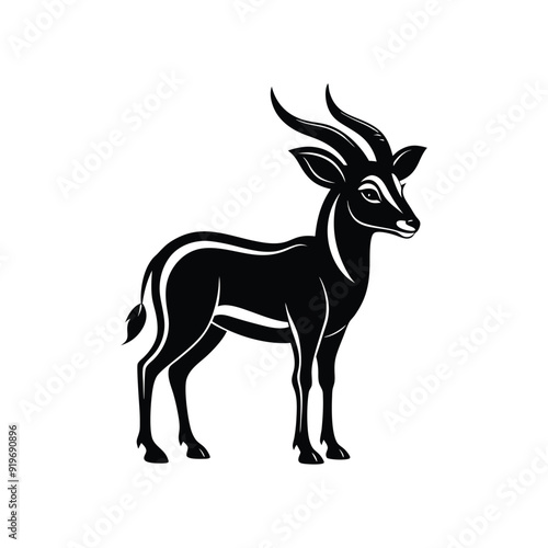 Silhouette impala animal full body black color, Stylish Gazelle Silhouette Premium Vector Art for Animal and Wildlife Themed Projects, Gazelle silhouette black antelope Ghazal vector