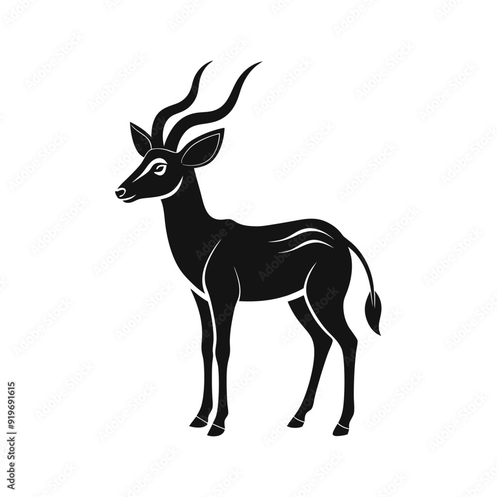 Fototapeta premium Silhouette impala animal full body black color, Stylish Gazelle Silhouette Premium Vector Art for Animal and Wildlife Themed Projects, Gazelle silhouette black antelope Ghazal vector
