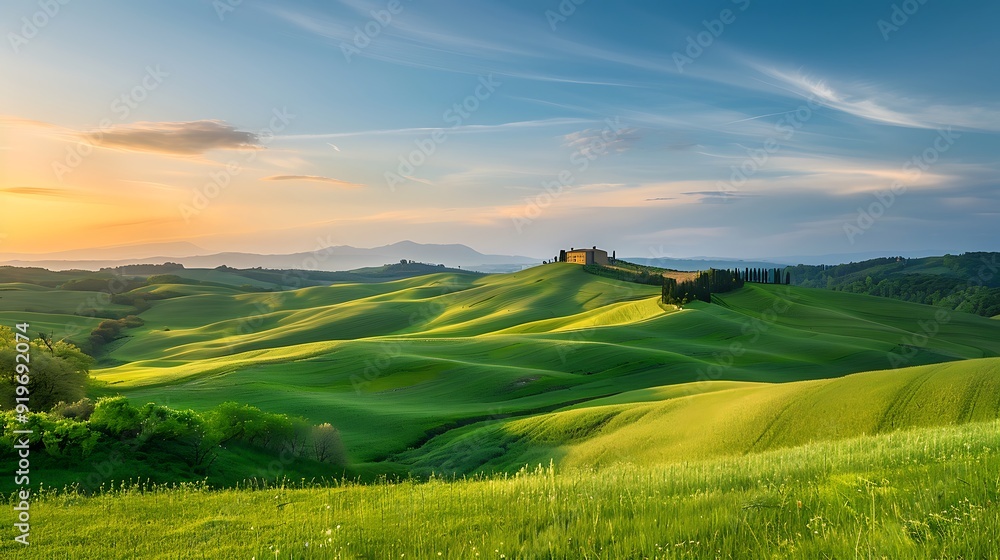 Obraz premium A calm rural picture with hilly terrain meeting the sky