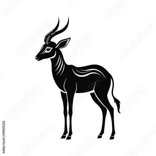 Silhouette impala animal full body black color, Stylish Gazelle Silhouette Premium Vector Art for Animal and Wildlife Themed Projects, Gazelle silhouette black antelope Ghazal vector