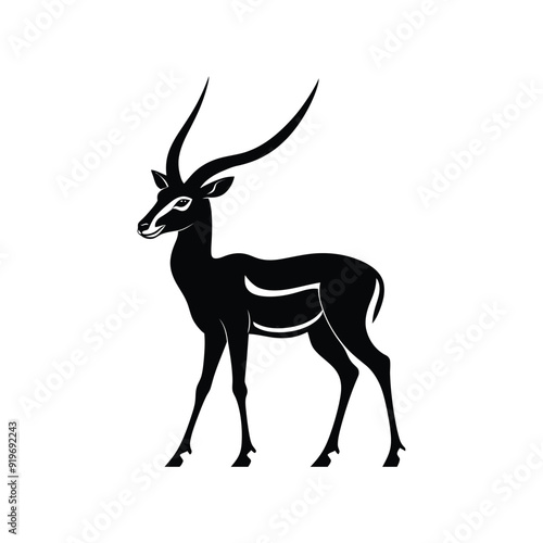 Silhouette impala animal full body black color, Stylish Gazelle Silhouette Premium Vector Art for Animal and Wildlife Themed Projects, Gazelle silhouette black antelope Ghazal vector