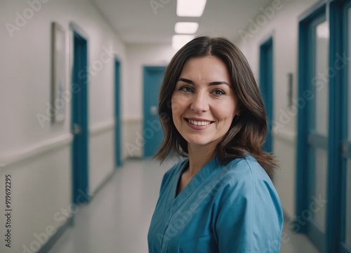 A Smiling Nurse in Scrubs at the Hospital, Providing Caring and Compassionate Assistance