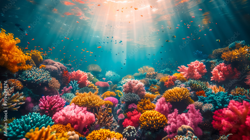 Naklejka premium Vibrant coral reef underwater scene
