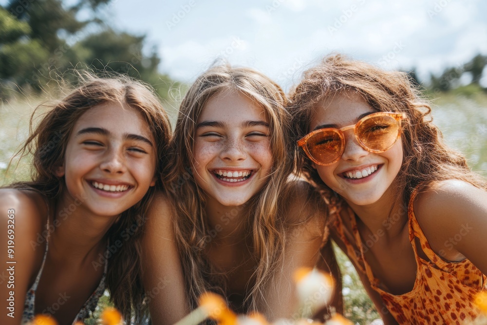 Cheerful teenage friends enjoying outdoors, Generative AI Cheerful teenage friends enjoying outdoors, Generative AI