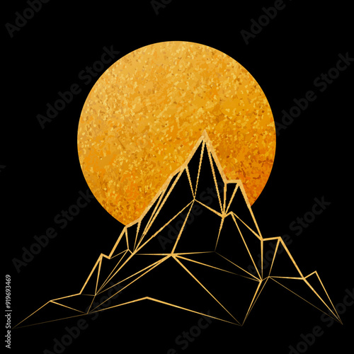 Golden foil mountain peak and moon