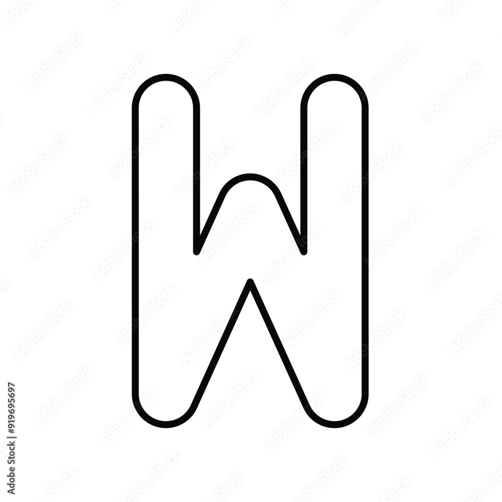 W icon line with white background vector stock illustration