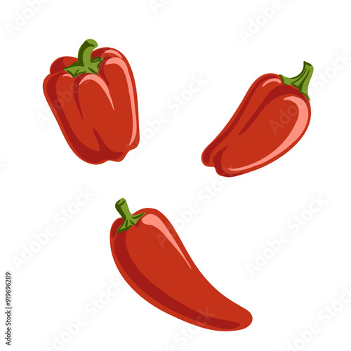 vector drawing vegetable, red bell peppers isolated at white background, hand drawn illustration