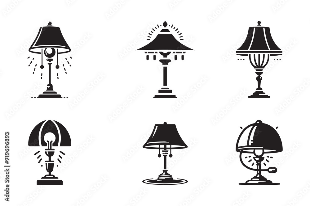Set of lamps vector silhouette. Black lamp icon Set of lamps vector silhouette. Black lamp icon
