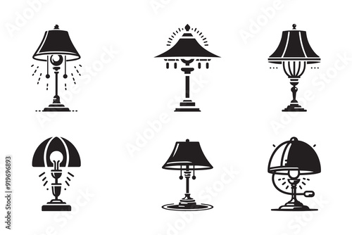 Set of lamps vector silhouette. Black lamp icon