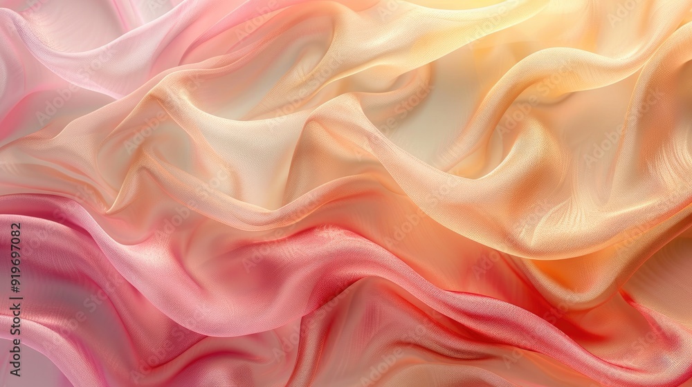 Obraz premium Abstract background of flowing fabric in shades of pink, orange, and yellow.