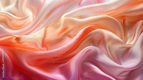 Abstract background of soft, flowing pink and orange silk fabric with a luxurious, elegant feel.