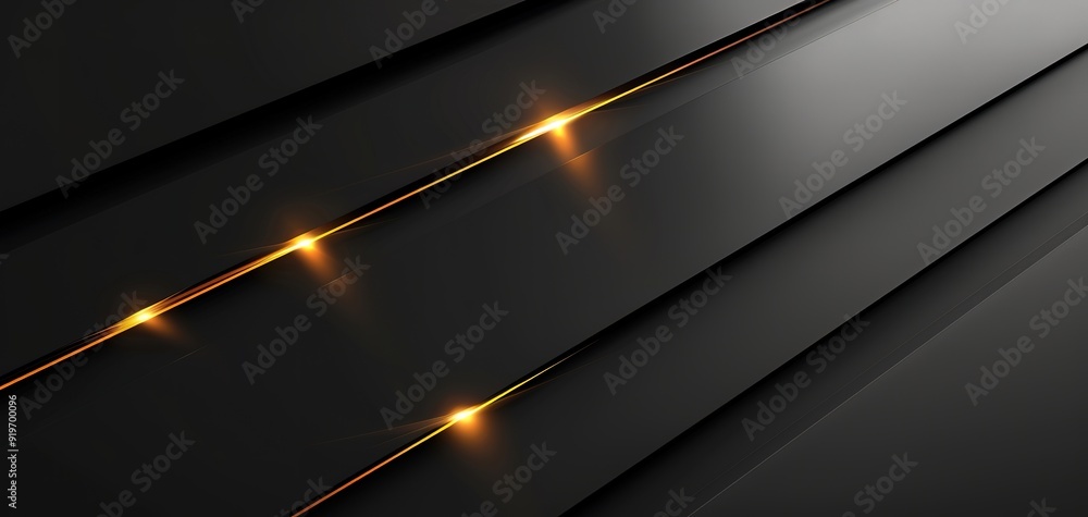 Abstract background with black and gold geometric shapes and glowing lights. Abstract background with black and gold geometric shapes and glowing lights.