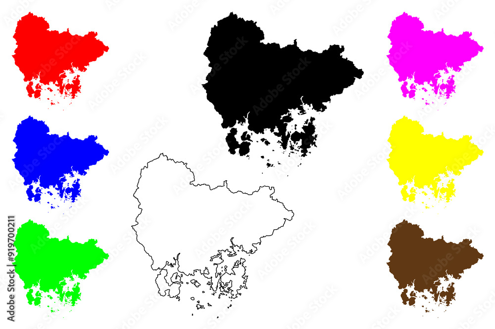 Naklejka premium South Gyeongsang Province (South Korea, Republic of Korea, ROK, Provinces of South Korea) map vector illustration, scribble sketch South Gyeongsang map