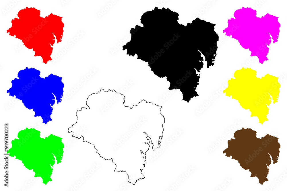 Ulsan (South Korea, Republic of Korea, ROK, Special cities of South Korea) map vector illustration, scribble sketch Ulsan Metropolitan City map Ulsan (South Korea, Republic of Korea, ROK, Special cities of South Korea) map vector illustration, scribble sketch Ulsan Metropolitan City map