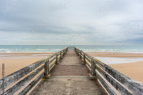 France, Normandy: view of Omaha Beach, and the pier near in the  Secteur Charlie  Dog Green