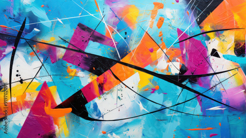 Abstract painting with vibrant colors. Shapes, including circular forms and intricate patterns. Colorful Background.