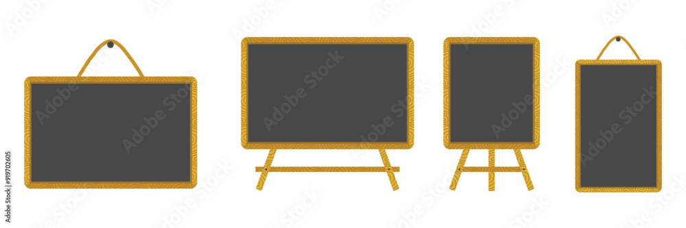 Set of Empty blackboard with wooden frame flat vector Illustration. Set of Empty blackboard with wooden frame flat vector Illustration.