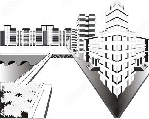 Black and White city park vector illustration