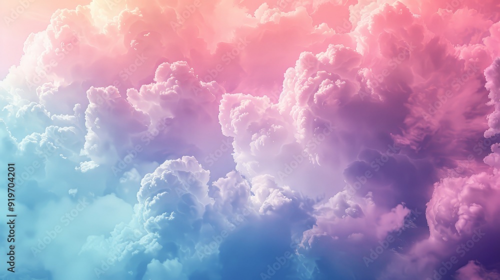 Fototapeta premium Abstract background with soft, colorful clouds in pink, blue, and white hues.