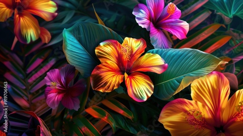 Wallpaper Mural Vibrant Tropical Blooms Torontodigital.ca