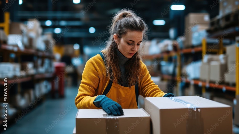 Salesperson is preparing merchandise for delivery or shipping to customers. Salesperson is preparing merchandise for delivery or shipping to customers.