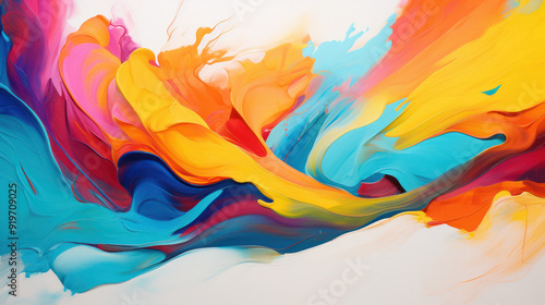 Abstract painting characterized by vibrant colors and shades mainly of blue, pink, yellow, and purple. Colorful Background. photo