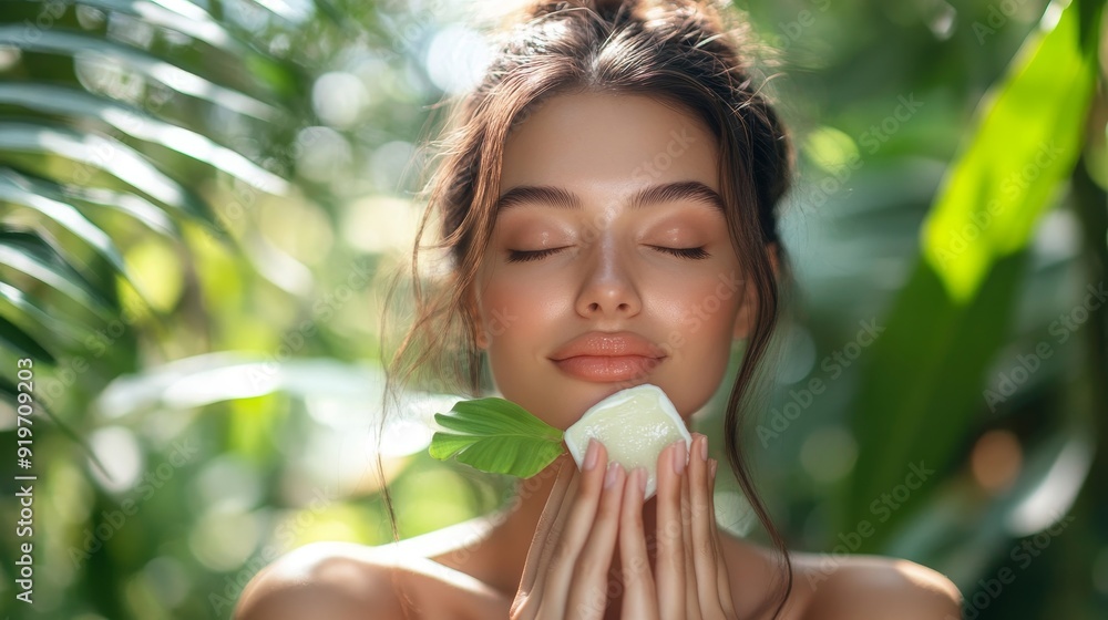 Attractive woman kissing a natural skincare product, Generative AI Attractive woman kissing a natural skincare product, Generative AI