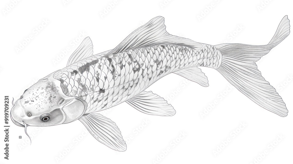 Detailed Pencil Drawing of a Koi Fish Detailed Pencil Drawing of a Koi Fish