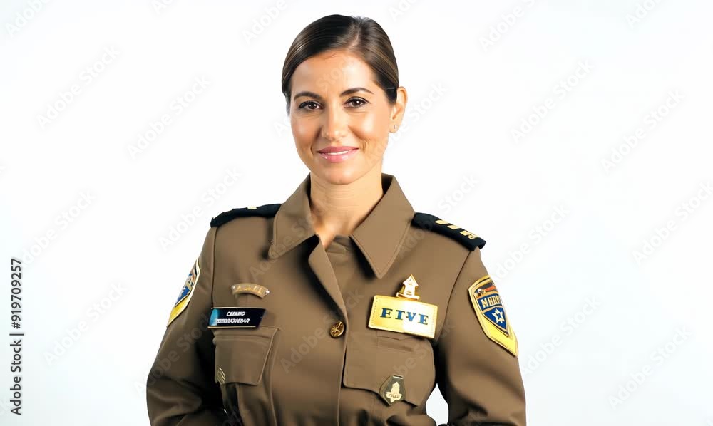 Beautiful Young Female Police Officer Smiling at the Camera Isolated on a White Background. Beautiful Young Female Police Officer Smiling at the Camera Isolated on a White Background.