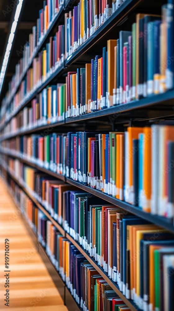 closeup of books on shelves of library closeup of books on shelves of library