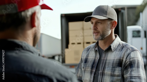 Wallpaper Mural The manager is talking to the truck driver while handling the shipment Torontodigital.ca
