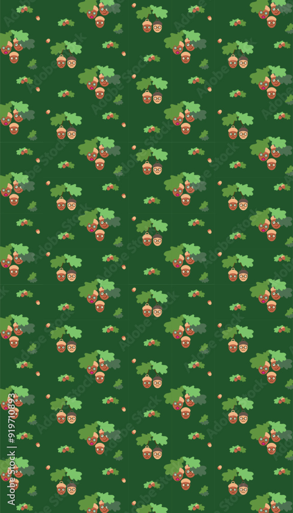 Acorns cute autumn pattern for children in warm green color Acorns cute autumn pattern for children in warm green color