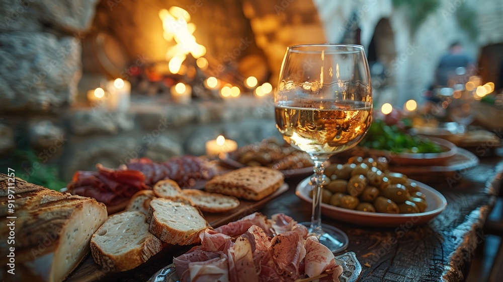 Cozy Dinner Table with Wine and Appetizers. Cozy Dinner Table with Wine and Appetizers.